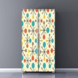 Self Adhesive Vinyl Refrigerator Wrap Set Mid Century Fifties Modern Atomic Retro Colors Part Door Mural Removable Fridge Sticker Peel and Stick Full Door Cover Decal Boho Kitchen Decor